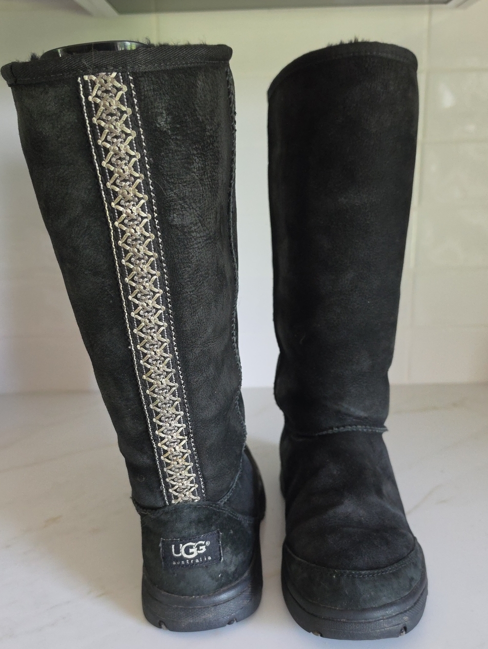UGG Australia Ultra Tall Revival Tasman Braid Boots Black - Size 8